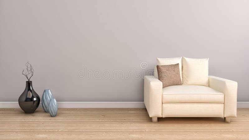 Singole decorazioni bianche della mobilia e del vaso della sedia illustrazione 3D illustrazione di stock Singole decorazioni bianche della mobilia e del vaso della sedia illustrazione 3D illustrazione di stock