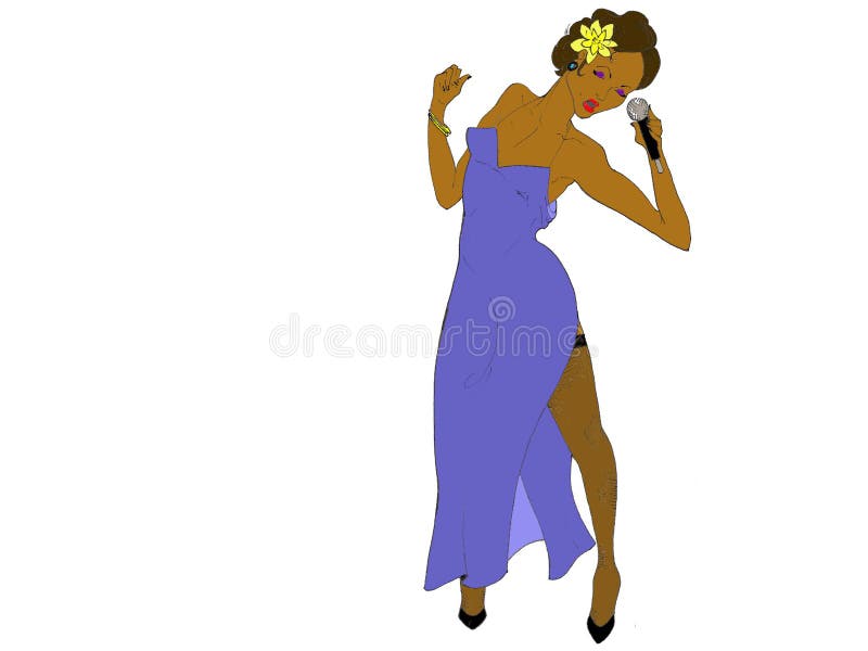 Hand drawn and computer colored image of attractive woman singing the blues. Author: Holly Doucette, 2006. Woman singing illustrations