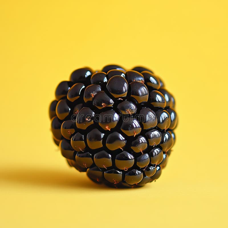 Singur coapte Blackberry izolat pe galben vibrant tonuri negre piele lucioasă Close Up royalty free illustration