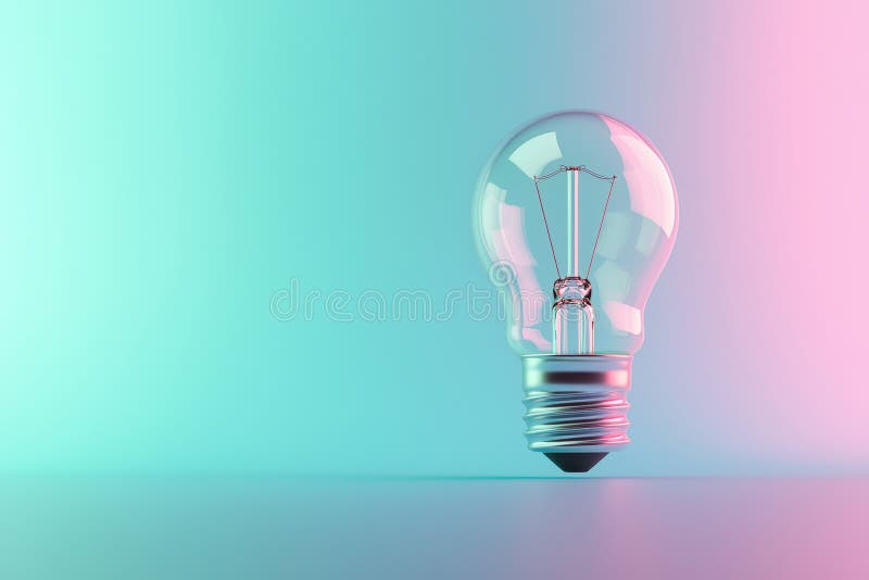 Singur Vintage Bec Filament Strălucitor În Turcoaz Roz Gradient Fundal Arta Design royalty free illustration