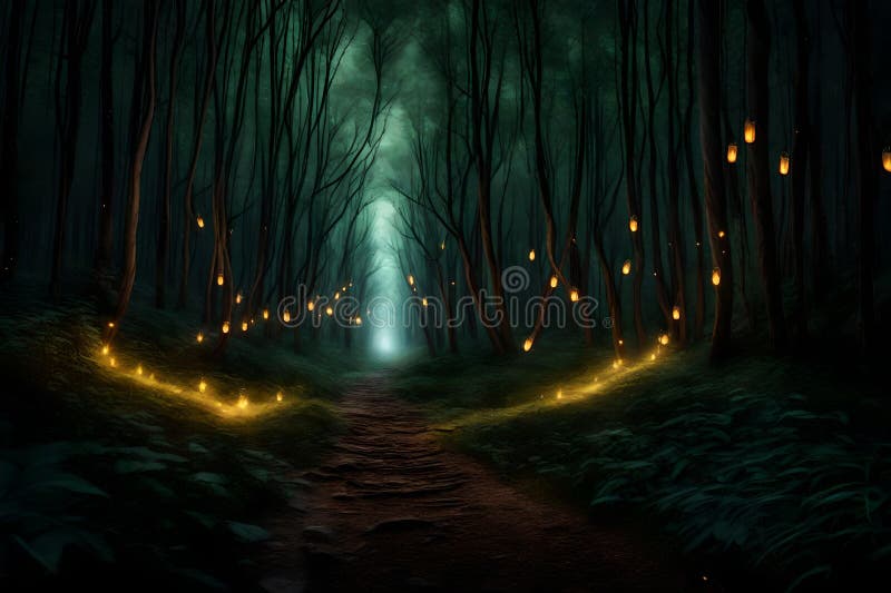 Light and forest - night , anime background , illustration