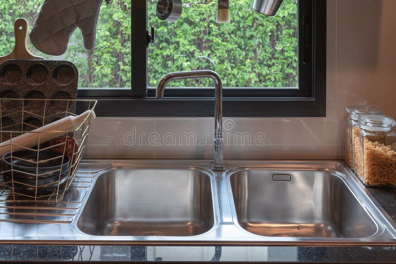 Sink with Faucet in Kitchen Stock Photo Image of counter, residential