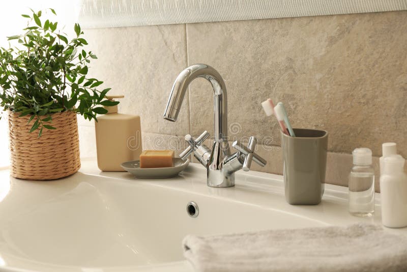 Sink and Personal Hygiene Accessories in Bathroom Stock Image Image of white, light 197758483