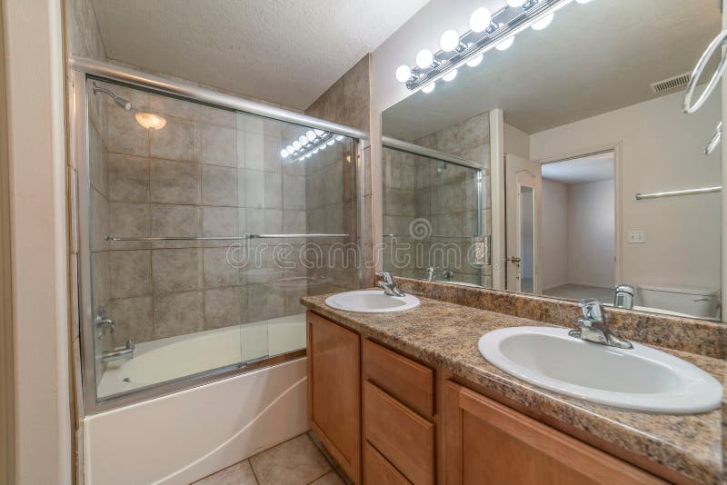 Sink and a Shower Cubicle in a Bathroom Stock Photo Image of lights, bathroom 221870514