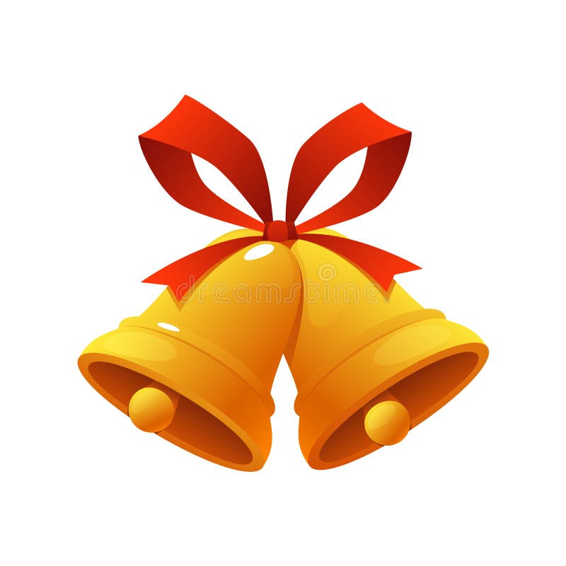Sino de Natal dourado com ilustração vermelha do vetor do ícone dos sinos de tinir da fita no fundo branco ilustração do vetor Sino de Natal dourado com ilustração vermelha do vetor do ícone dos sinos de tinir da fita no fundo branco ilustração do vetor