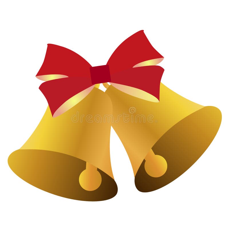Sinos de Natal dourados da cor dois do ícone com curva vermelha ilustração royalty free Sinos de Natal dourados da cor dois do ícone com curva vermelha ilustração royalty free