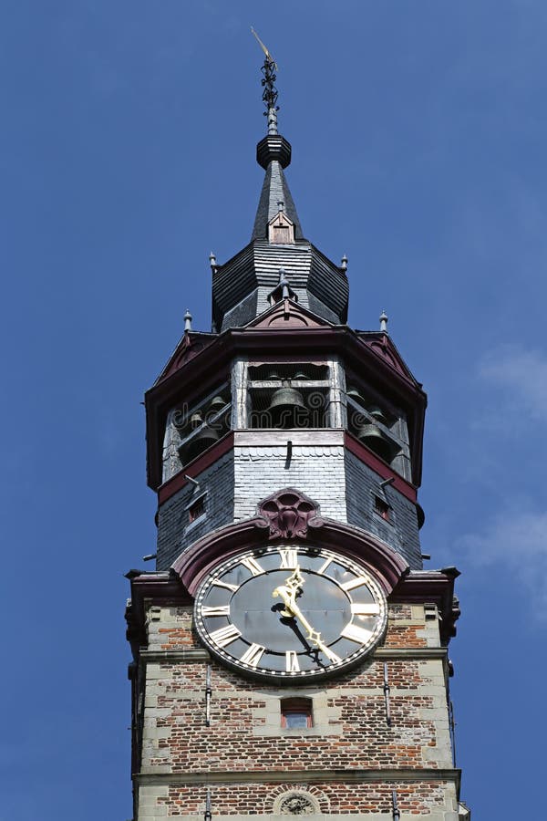 Sint - Truiden Town hall - 3. The town hall in the historical centre of Sint-Truiden, Belgium, with a 17th-century tower classified by UNESCO as a World Heritage stock photography Sint - Truiden Town hall - 3. The town hall in the historical centre of Sint-Truiden, Belgium, with a 17th-century tower classified by UNESCO as a World Heritage stock photography