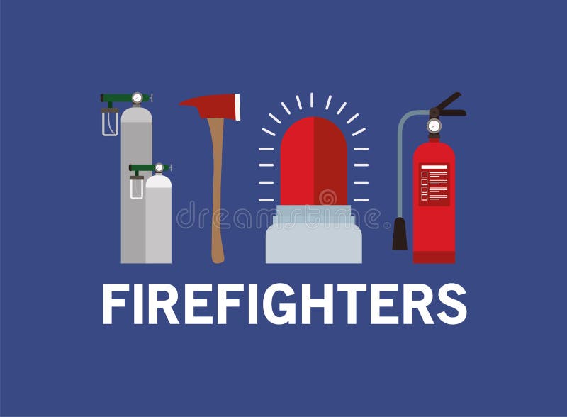 Siren extinguisher oxygen cylinders and axe vector design stock illustration