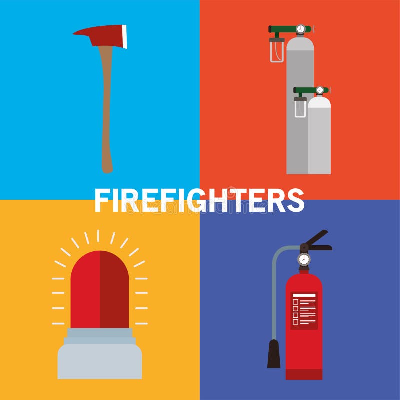 Siren extinguisher oxygen cylinders and axe vector design vector illustration