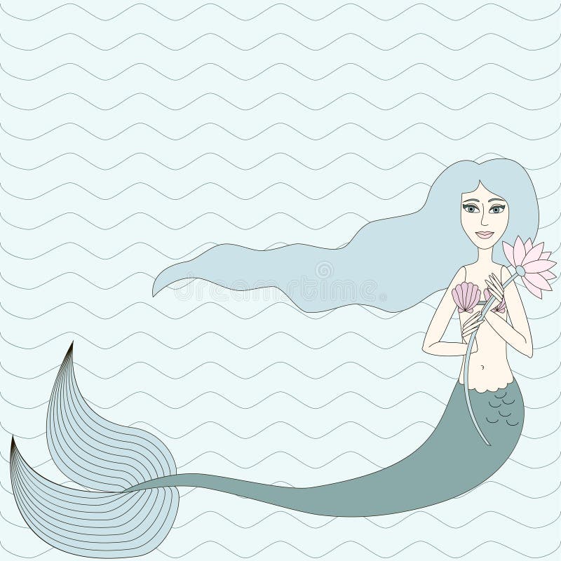Sirena con capelli blu illustrazione vettoriale Sirena con capelli blu illustrazione vettoriale