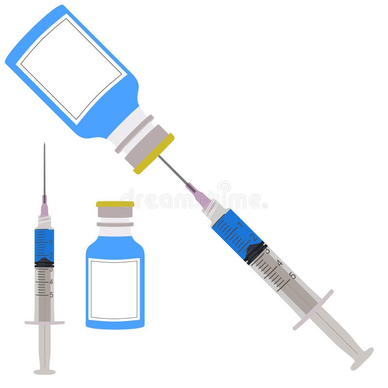 Syringe with a bottle on a white background. Syringe with a bottle on a white background