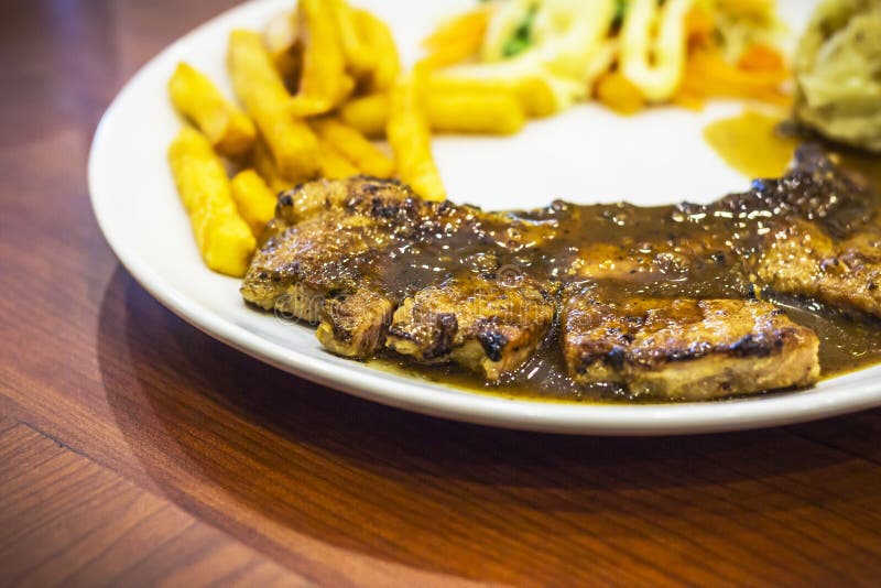 Sirloin Steak with Red Sauce. Stock Image Image of barbecue, lunch