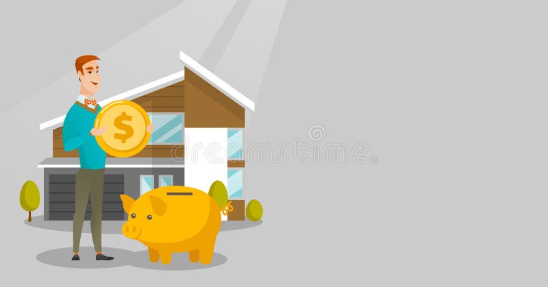 Sirva el dinero del ahorro en la hucha para la casa de compra libre illustration Sirva el dinero del ahorro en la hucha para la casa de compra libre illustration