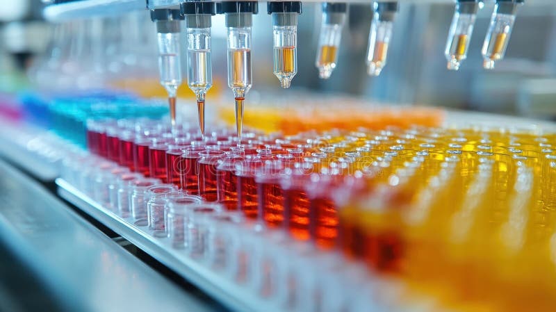 Sistem automat de pipete de laborator în acțiune stock image