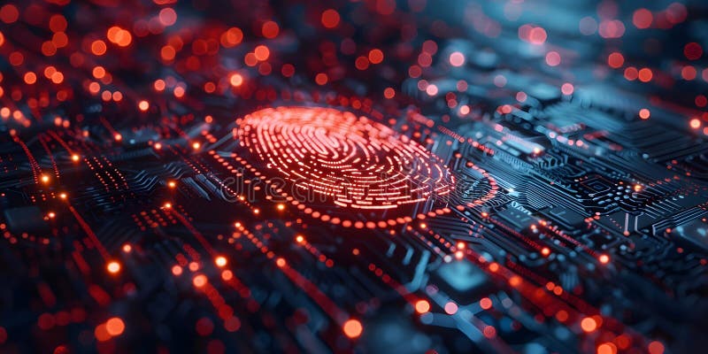 Sistem îmbunătățit de securitate cibernetică utilizează tehnologia amprentelor digitale pentru criptarea datelor. concept royalty free illustration