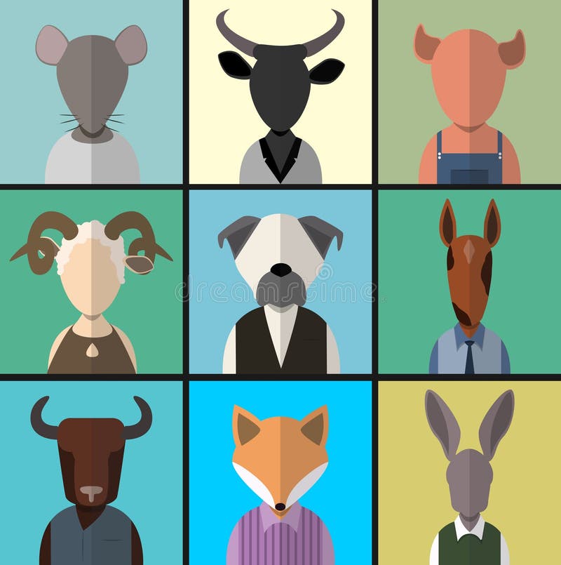 Sistema animal del icono del avatar stock de ilustración Sistema animal del icono del avatar stock de ilustración