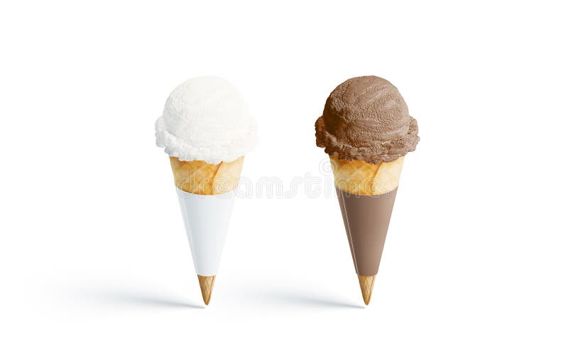 Sistema blanco y marrón en blanco de la maqueta del cono de helado, aislado ilustración del vector Sistema blanco y marrón en blanco de la maqueta del cono de helado, aislado ilustración del vector
