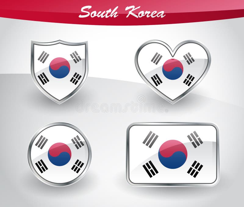 Sistema brillante del icono de la bandera de la Corea del Sur stock de ilustración Sistema brillante del icono de la bandera de la Corea del Sur stock de ilustración