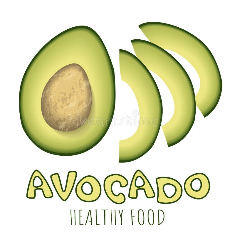 Sistema brillante del vector de la mitad colorida y rebanadas de aguacate fresco ilustración del vector