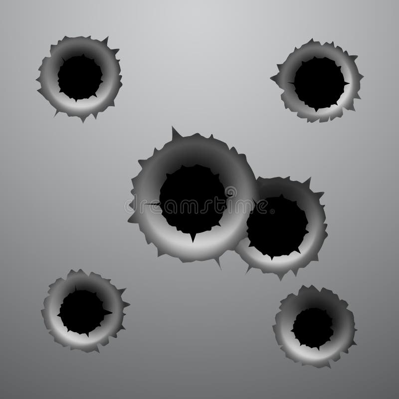 Sistema de agujeros de bala en una textura del metal ilustración del vector Sistema de agujeros de bala en una textura del metal ilustración del vector