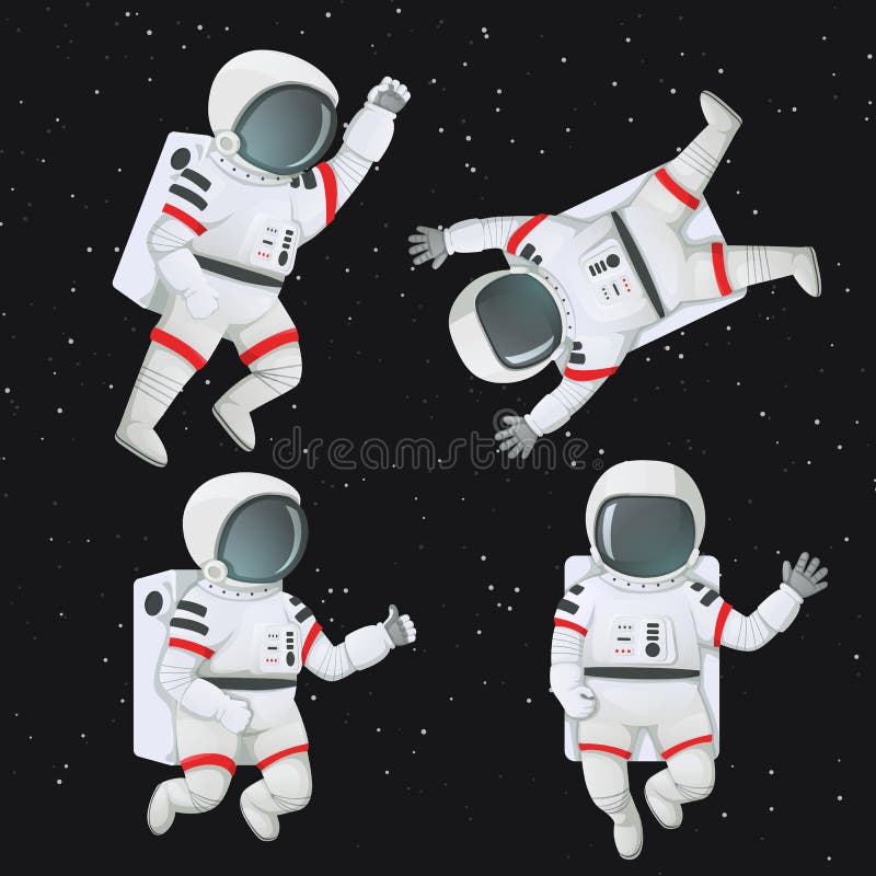 Sistema de astronautas que vuelan en espacio ilustración del vector Sistema de astronautas que vuelan en espacio ilustración del vector