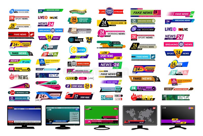 Sistema de barras de las noticias de la TV Muestra de las noticias del diseño, fluyendo el vídeo Rompiéndose, falsificación, noti stock de ilustración Sistema de barras de las noticias de la TV Muestra de las noticias del diseño, fluyendo el vídeo Rompiéndose, falsificación, noti stock de ilustración