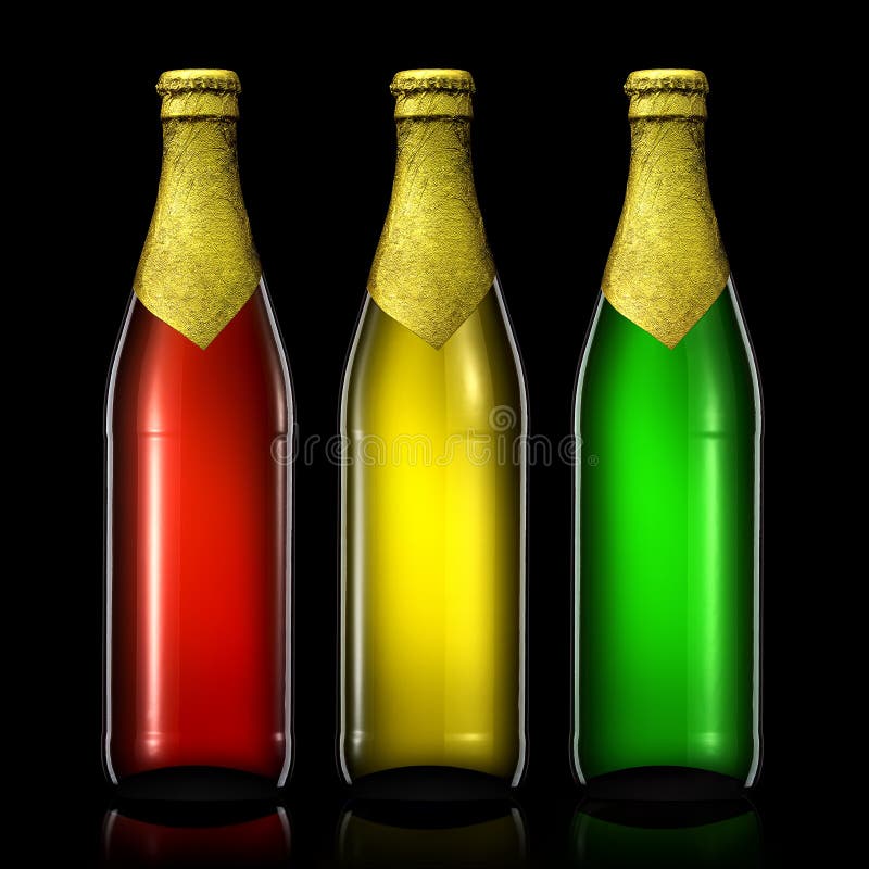 Sistema de botellas de cerveza en negro foto de archivo Sistema de botellas de cerveza en negro foto de archivo