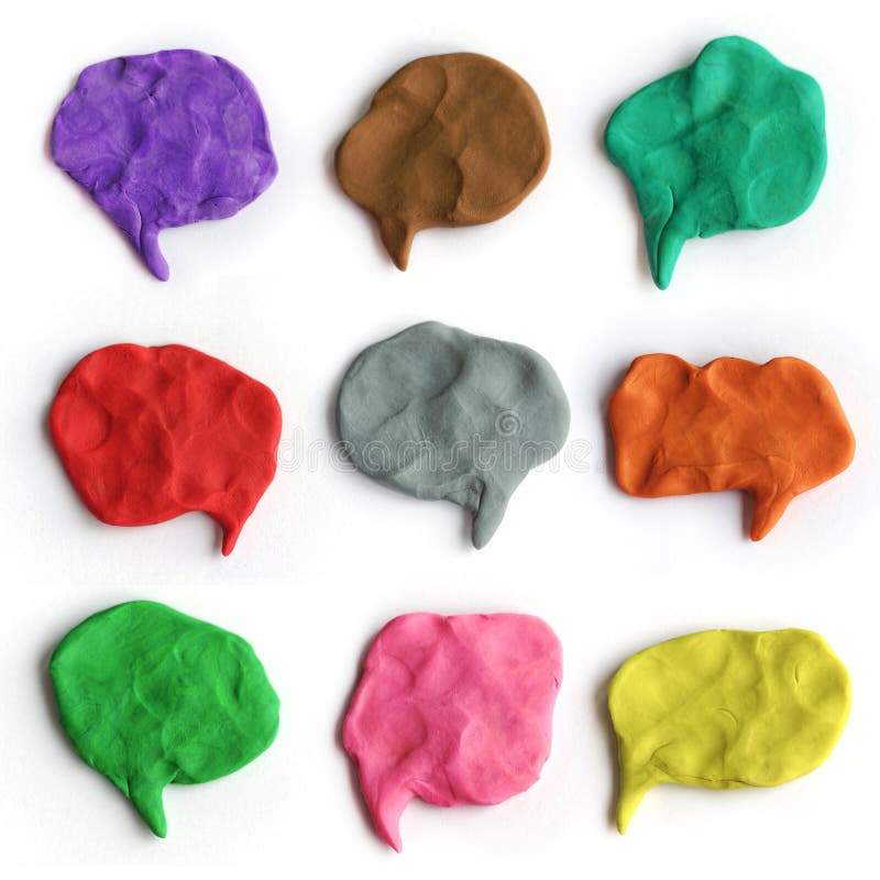 Sistema de burbujas coloridas del discurso del plasticine Nubes hechas a mano de la charla de la arcilla de modelado foto de archivo libre de regalías Sistema de burbujas coloridas del discurso del plasticine Nubes hechas a mano de la charla de la arcilla de modelado foto de archivo libre de regalías