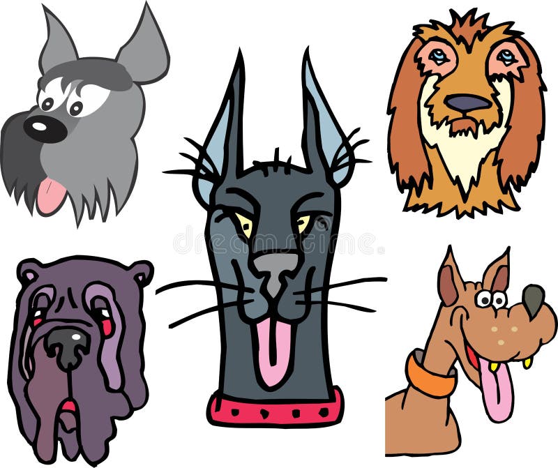Sistema De Cabezas De Perro Divertidas Ilustración del Vector