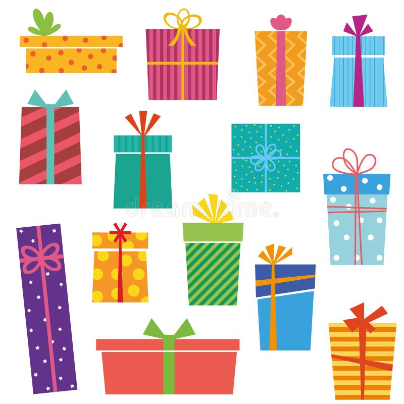 Sistema de cajas de regalo coloridas en el fondo blanco ilustración del vector Sistema de cajas de regalo coloridas en el fondo blanco ilustración del vector