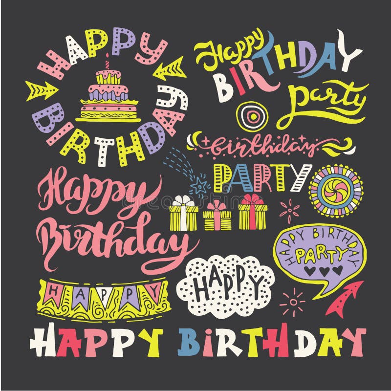 Sistema de caligrafía dibujada mano Pen Brush del feliz cumpleaños libre illustration Sistema de caligrafía dibujada mano Pen Brush del feliz cumpleaños libre illustration
