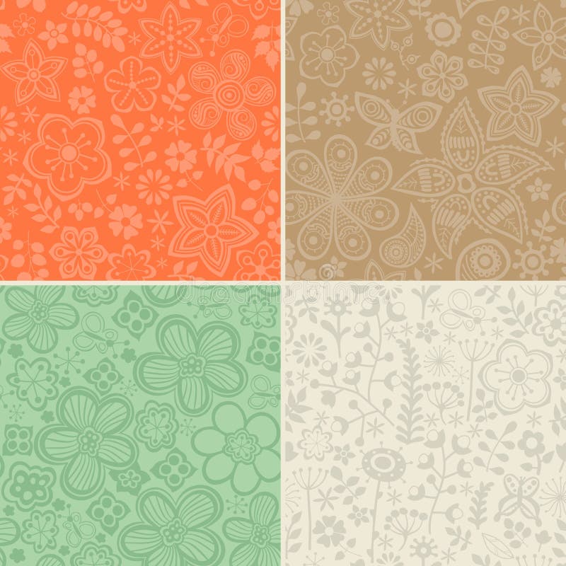 Sistema de cuatro estampados de flores (inconsútil el tejar) Golpeteo inconsútil libre illustration Sistema de cuatro estampados de flores (inconsútil el tejar) Golpeteo inconsútil libre illustration