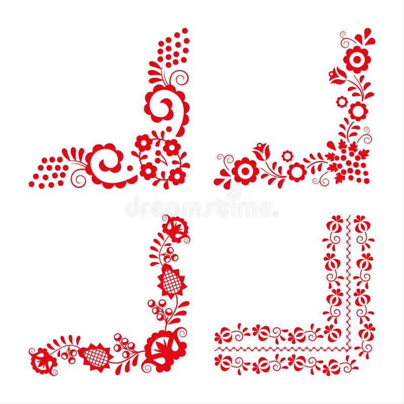 Sistema de cuatro ornamentos populares tradicionales, bordado rojo libre illustration Sistema de cuatro ornamentos populares tradicionales, bordado rojo libre illustration