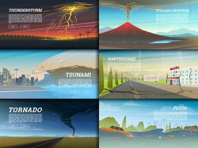 Sistema de desastre natural o de cataclismos Fondo de la catástrofe y de la crisis Tornado realista o tormenta, rayo ilustración del vector Sistema de desastre natural o de cataclismos Fondo de la catástrofe y de la crisis Tornado realista o tormenta, rayo ilustración del vector