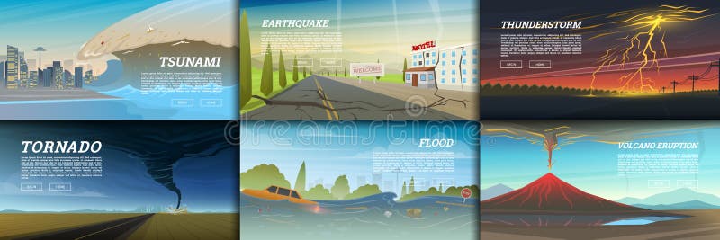Sistema de desastre natural o de cataclismos Fondo de la catástrofe y de la crisis Tornado realista o tormenta, rayo ilustración del vector Sistema de desastre natural o de cataclismos Fondo de la catástrofe y de la crisis Tornado realista o tormenta, rayo ilustración del vector