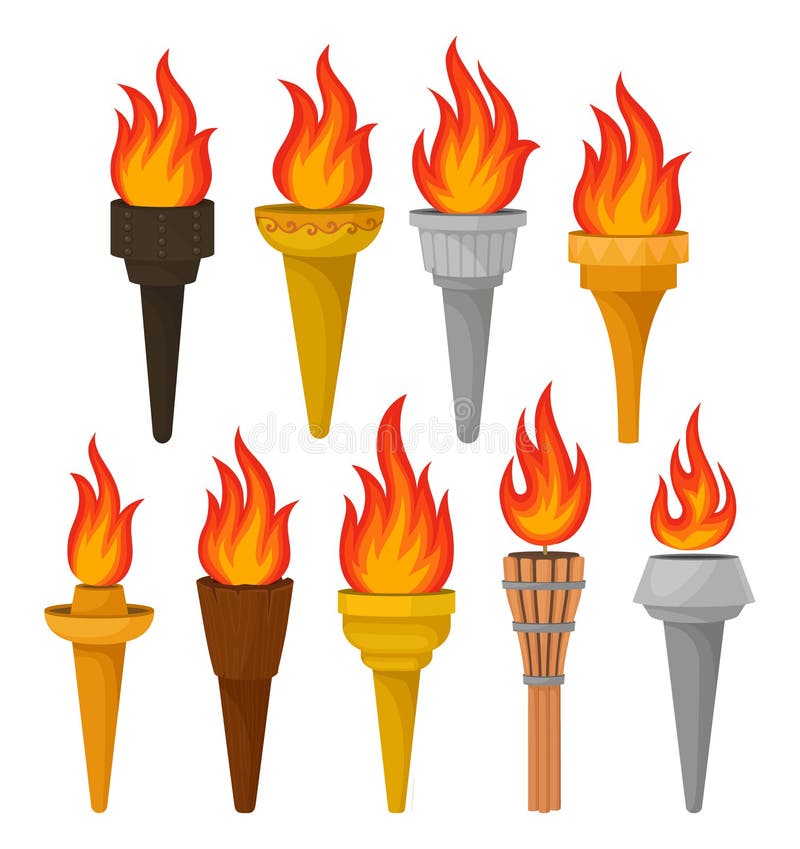 Antorchas vectoriales con fuego ardiente elementos de dibujos animados  antorcha en llamas ilustración vectorial cortadora de antorchas