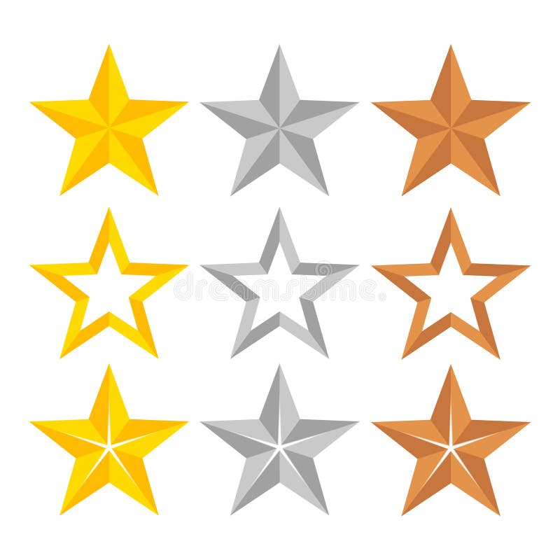 Sistema de diversas estrellas de la graduación del oro, de la plata y del bronce, VE común ilustración del vector Sistema de diversas estrellas de la graduación del oro, de la plata y del bronce, VE común ilustración del vector