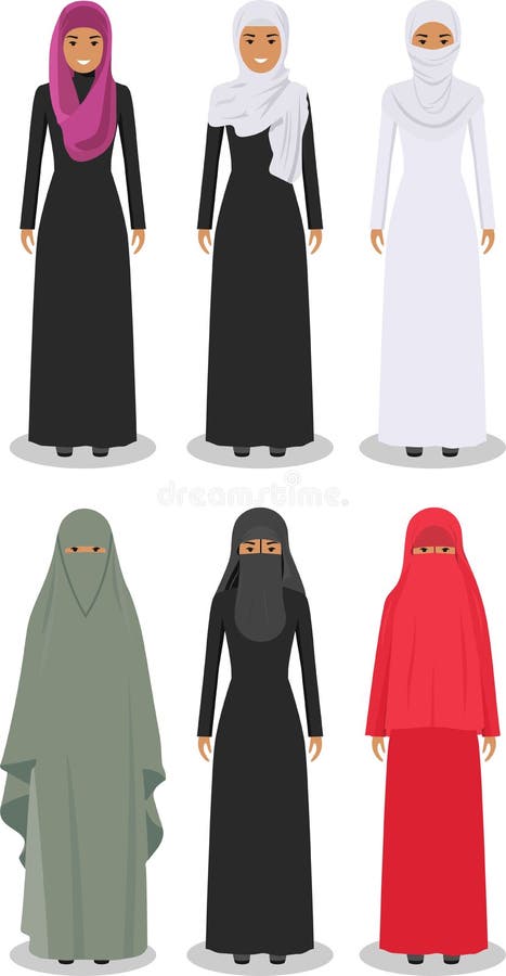 Sistema De Diversas Mujeres árabes Derechas En Ropa árabe Musulmán Tradicional En El Fondo Blanco En Plano Ilustración del Vector - Ilustración de alineada, etnicidad: 70341519