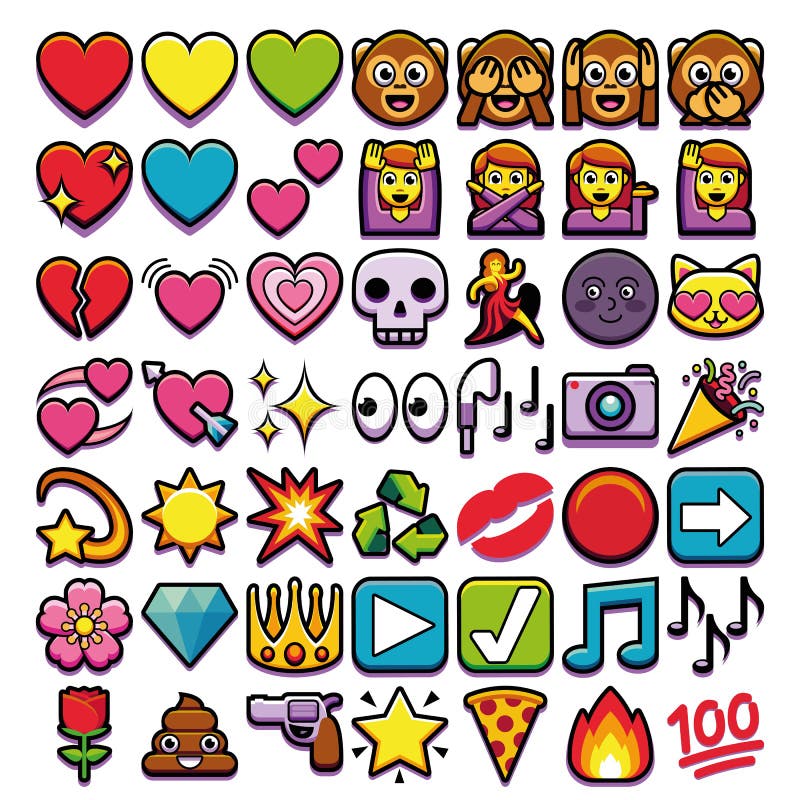 Sistema De Diverso Emojis Aislado En El Fondo Blanco Stock De