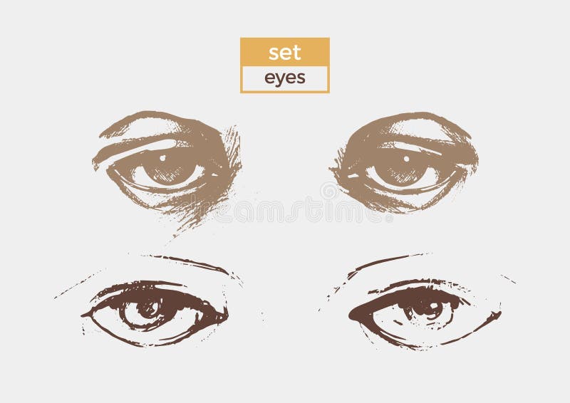 Sistema de diversos ojos con el dibujo detallado de alumnos y de cejas Bosquejo del vector libre illustration Sistema de diversos ojos con el dibujo detallado de alumnos y de cejas Bosquejo del vector libre illustration