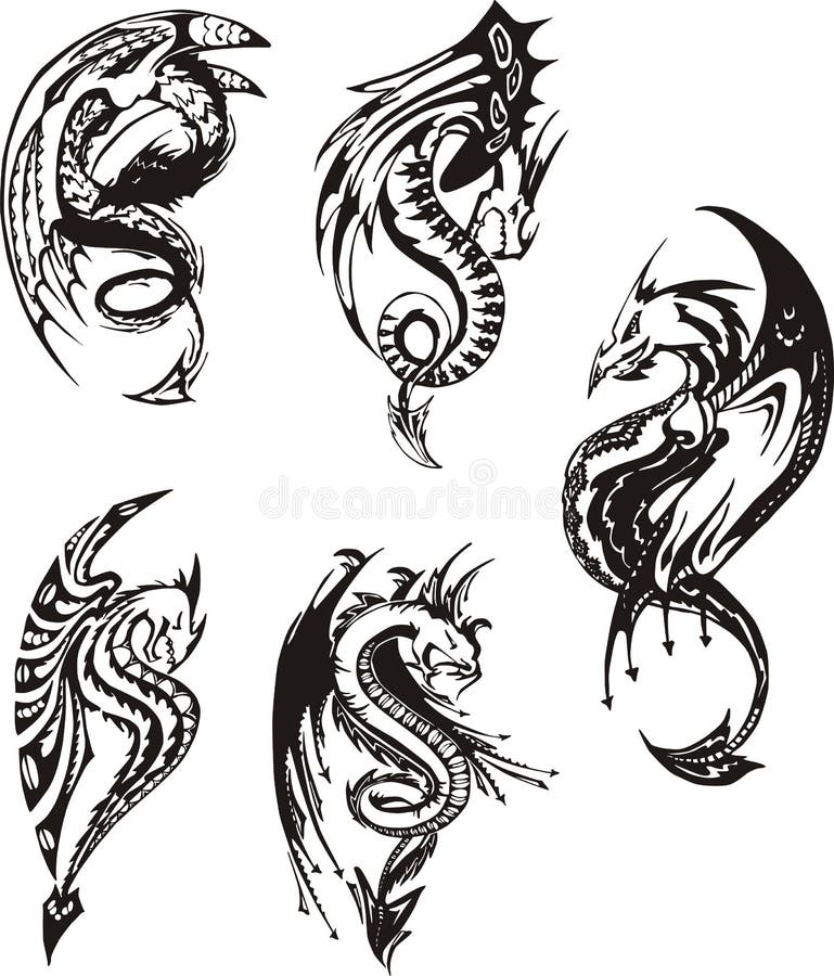 Sistema de dragones blancos y negros libre illustration Sistema de dragones blancos y negros libre illustration