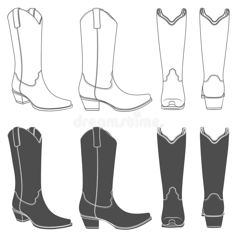 Sistema de ejemplos blancos y negros con las botas de vaquero Objetos aislados del vector libre illustration Sistema de ejemplos blancos y negros con las botas de vaquero Objetos aislados del vector libre illustration