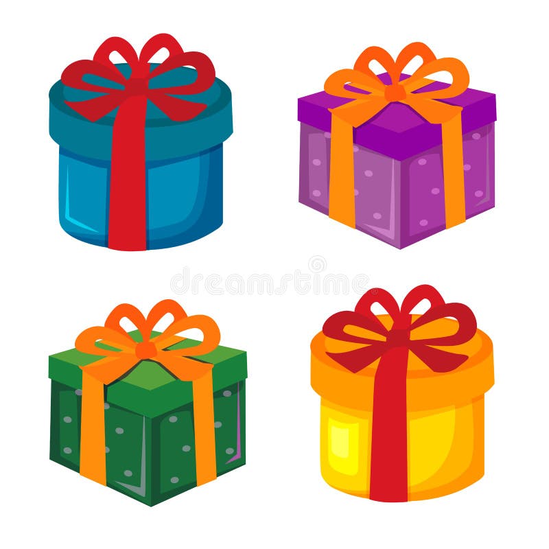 Conjunto De Dibujos Animados De Cajas De Regalo De Color. Los Regalos Están  Apilados. Vacaciones De Cumpleaños Ilustración del Vector - Ilustración de  objeto, elemento: 259153301