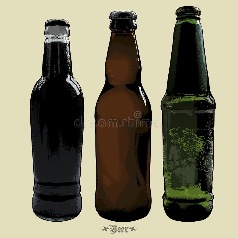 Three different beer bottles , this illustration may be useful as designer work. Three different beer bottles , this illustration may be useful as designer work