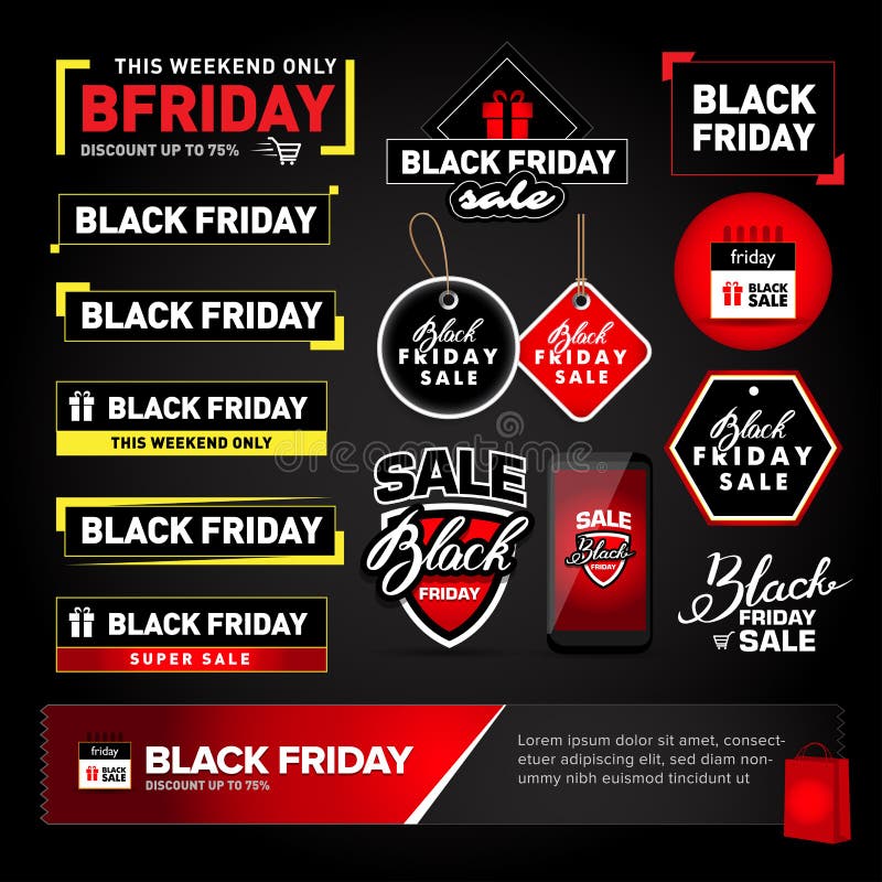 Sistema de elementos del diseño de la venta de Black Friday Etiquetas de la inscripción de la venta de Black Friday, etiquetas en stock de ilustración Sistema de elementos del diseño de la venta de Black Friday Etiquetas de la inscripción de la venta de Black Friday, etiquetas en stock de ilustración