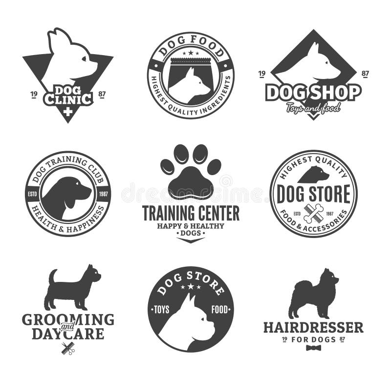 Sistema de elementos del logotipo y del diseño del perro del vector