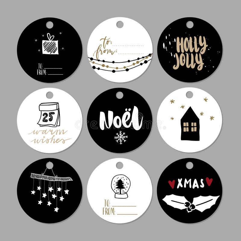 Sistema de etiquetas del regalo de la Navidad del garabato Iconos lindos dibujados mano del vector Estilo escandinavo imprimible stock de ilustración Sistema de etiquetas del regalo de la Navidad del garabato Iconos lindos dibujados mano del vector Estilo escandinavo imprimible stock de ilustración