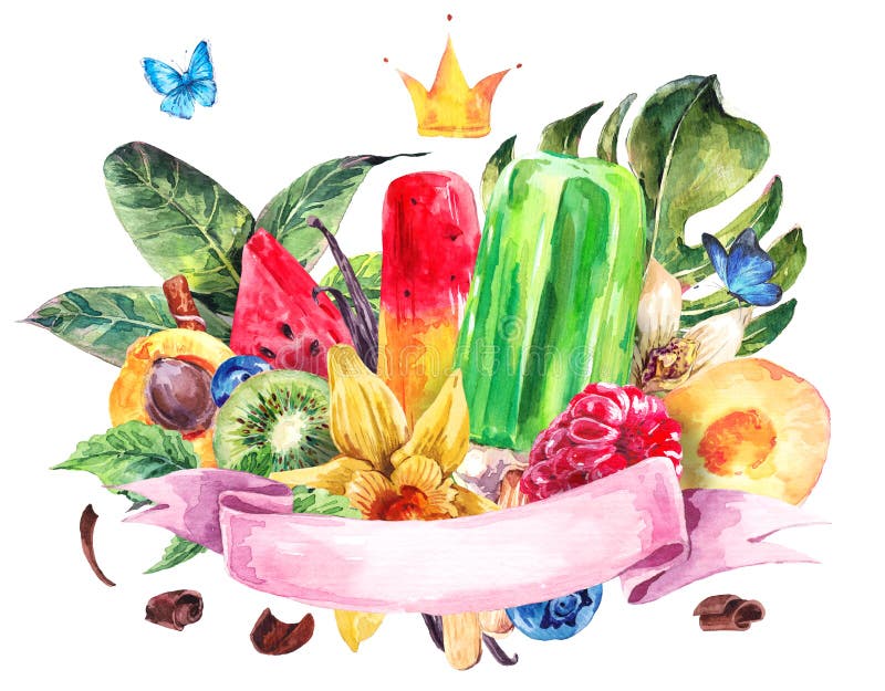 Sistema de fruta de la acuarela en un fondo blanco stock de ilustración Sistema de fruta de la acuarela en un fondo blanco stock de ilustración