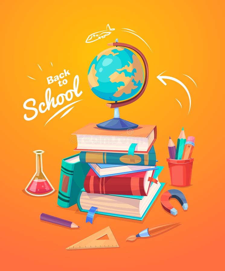 Sistema de fuentes y de iconos de escuela De nuevo a escuela stock de ilustración Sistema de fuentes y de iconos de escuela De nuevo a escuela stock de ilustración