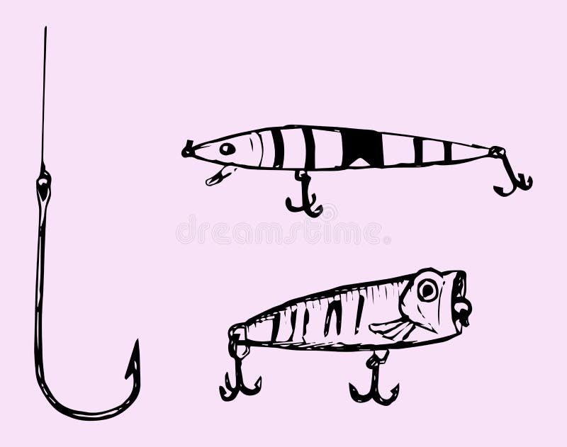 Sistema de ganchos de pesca stock de ilustración Sistema de ganchos de pesca stock de ilustración